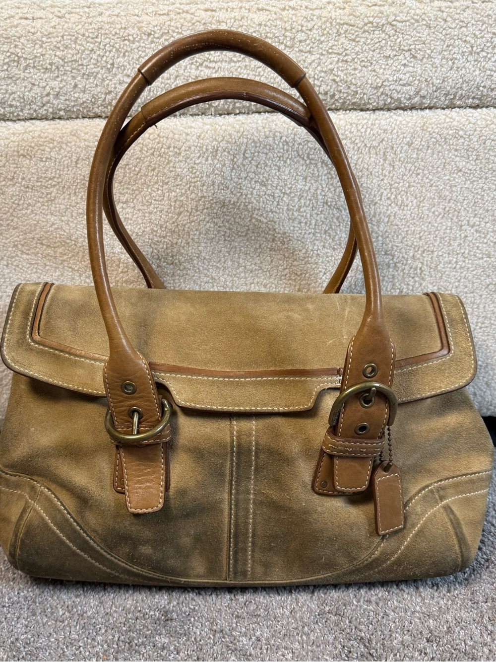 Vintage Coach SoHo Beige Suede & Leather Flap Satchel Shoulder Bag F04S-9674